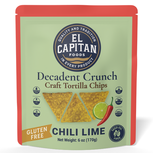 El Capitan Foods chili lime craft tortilla chips gluten free bag with chili pepper and lime image