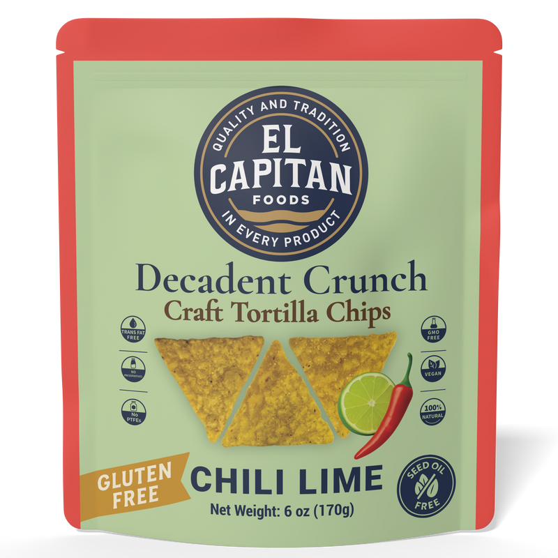 El Capitan Foods chili lime craft tortilla chips gluten free bag with chili pepper and lime image
