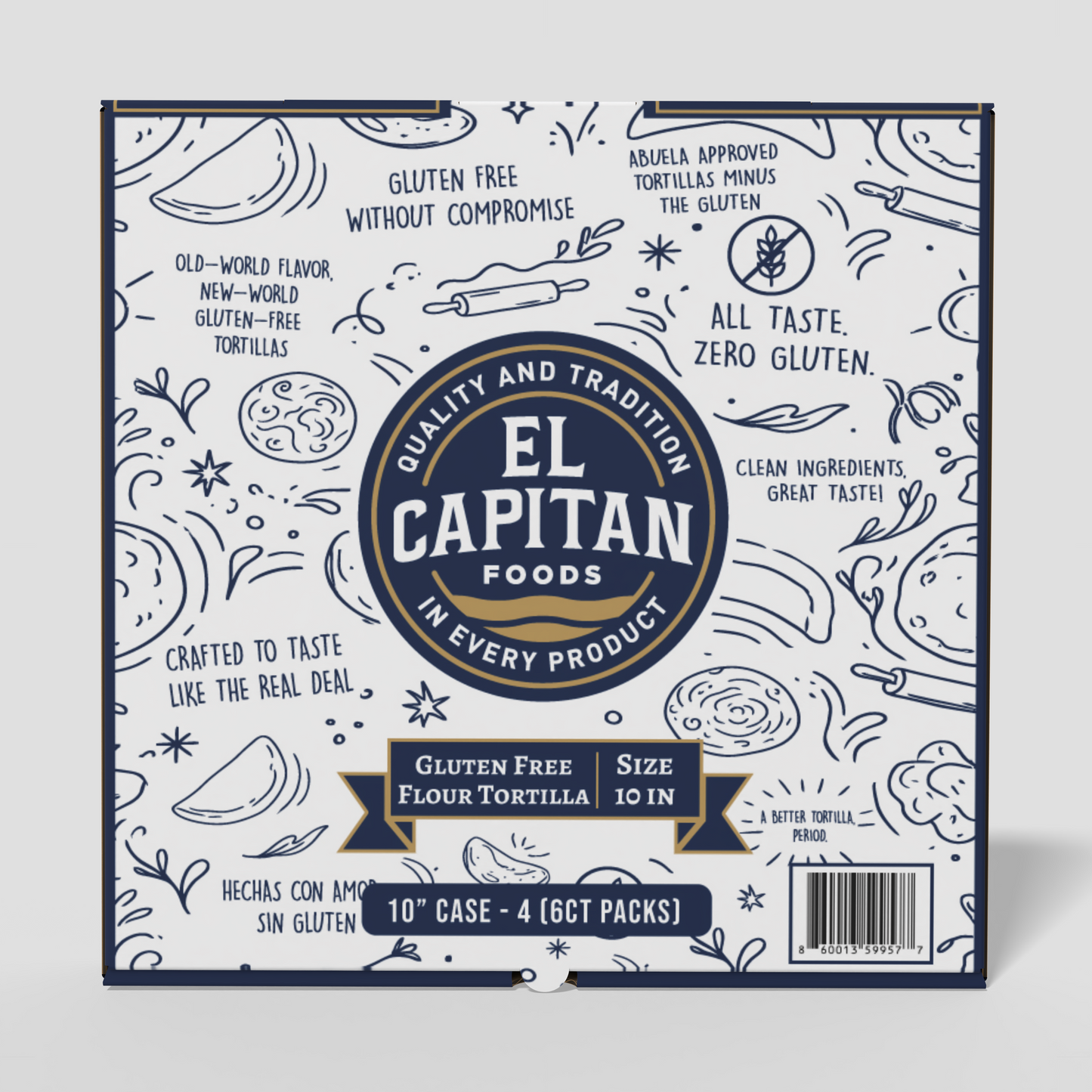El Capitan Foods gluten free flour tortillas 10 inch package with traditional design and product details