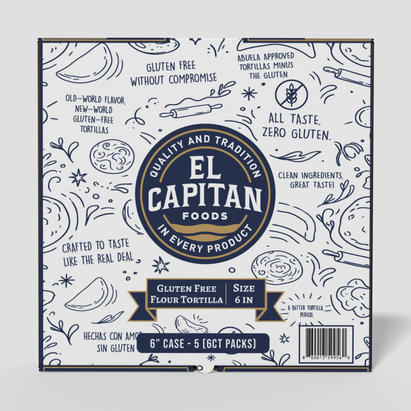 El Capitan Foods gluten free flour tortillas case 6 inch size 5 packs with traditional quality branding
