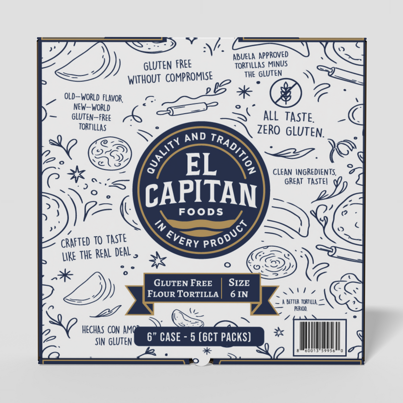 El Capitan Foods gluten free flour tortillas case 6 inch size 5 packs with traditional quality branding