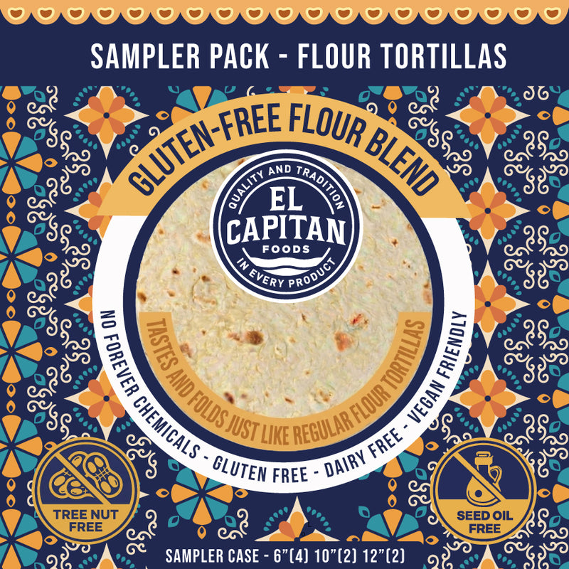 El Capitan Foods gluten free flour tortillas sampler pack with vegan friendly and tree nut free labels