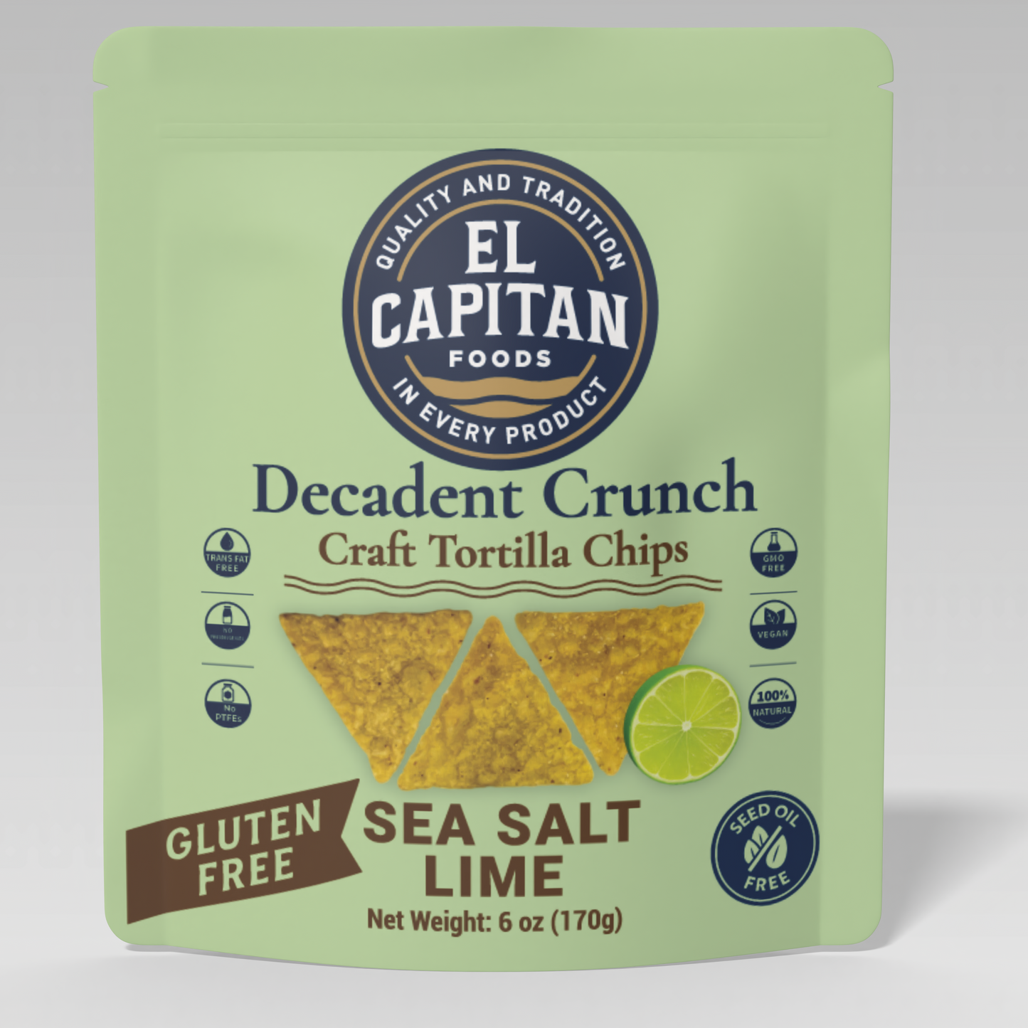 El Capitan Foods gluten free lime tortilla chips sea salt lime flavor in resealable bag