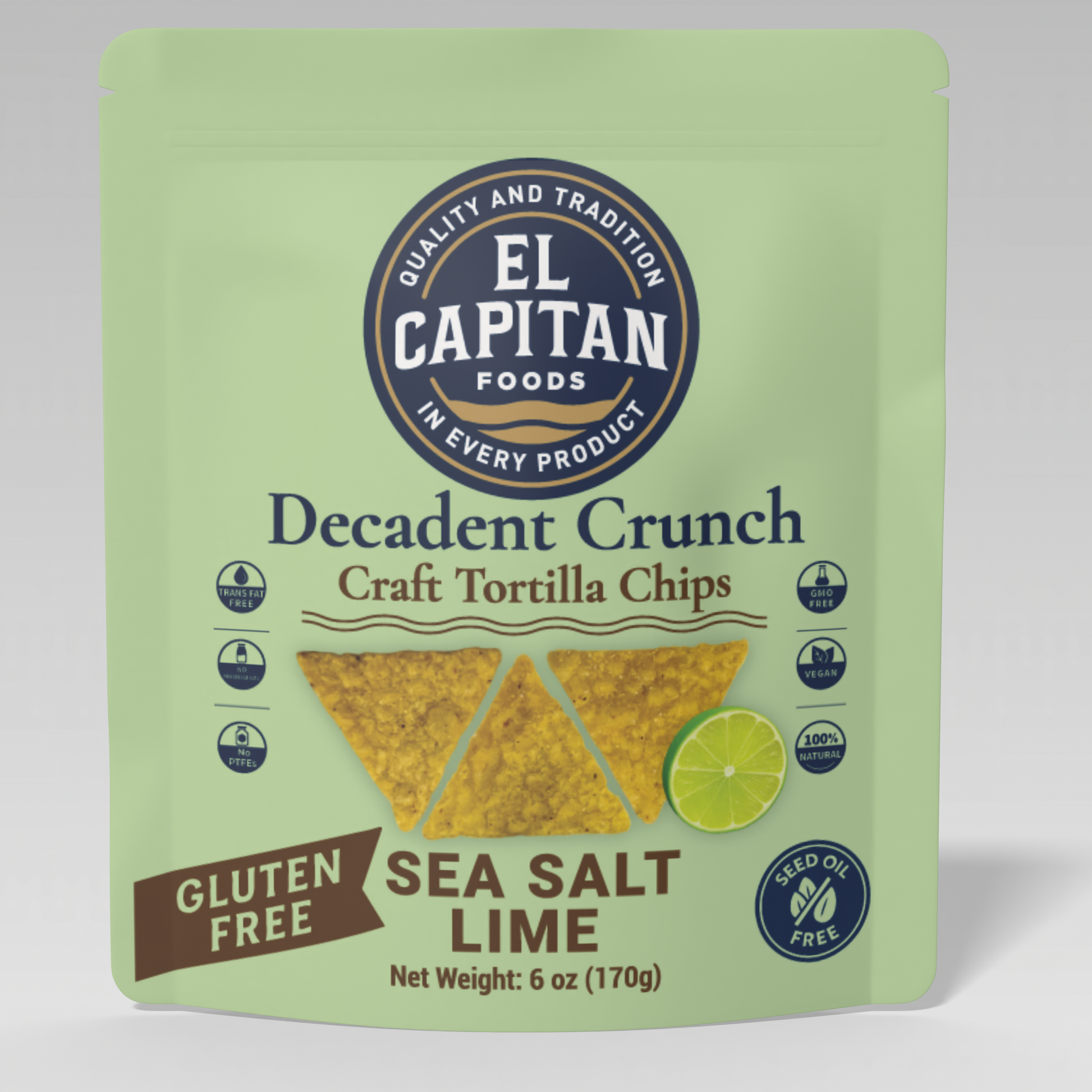 El Capitan Foods gluten free lime tortilla chips sea salt lime flavor in resealable bag