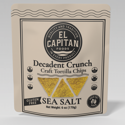 El Capitan Foods sea salt craft tortilla chips bag with gluten free and seed oil free labels