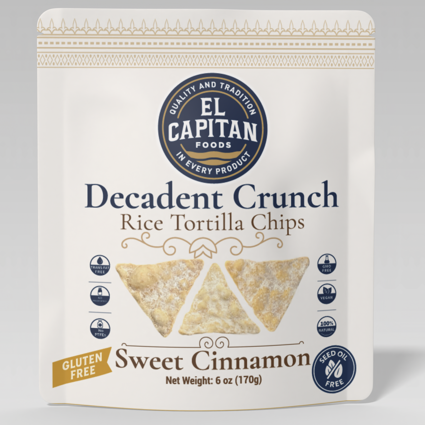 El Capitan Foods sweet cinnamon rice tortilla chips gluten free in resealable bag package