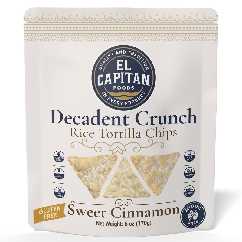 El Capitan Foods Decadent Crunch sweet cinnamon rice tortilla chips gluten free vegan 6 oz bag